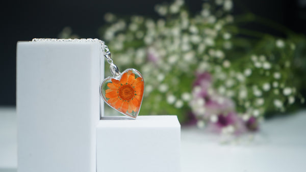 Orange Daisy With Silver Heart shape pendent