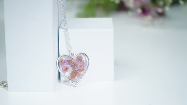Small cute flower With Silver Heart shape pendent