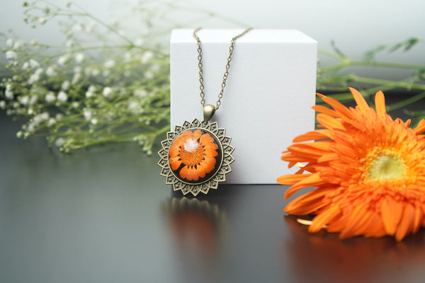 Orange Daisy With Antique Star pendent