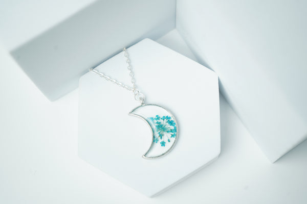 Light Blue Annes With Silver Moon shape pendent