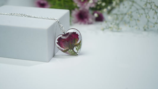 Dried Original Rose With Heart shape pendent