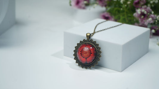 Red Daisy With Antique Star pendent