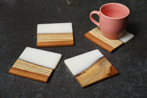 White Wood Resin coaster