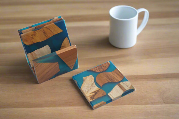 Teal Wood Resin coaster