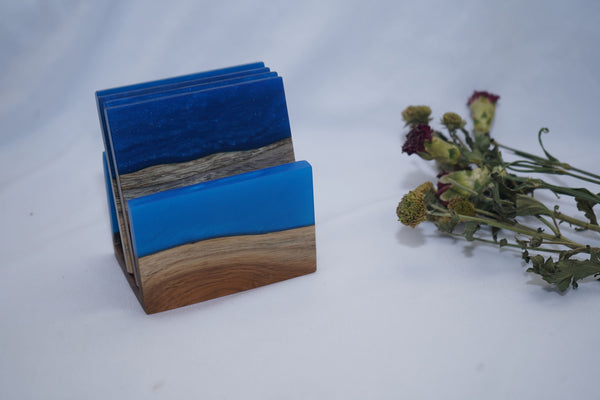 Wood Resin coaster Blue