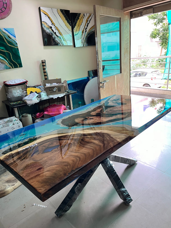 Ocean Design Epoxy Resin Dinning Table – A Coastal Masterpiece