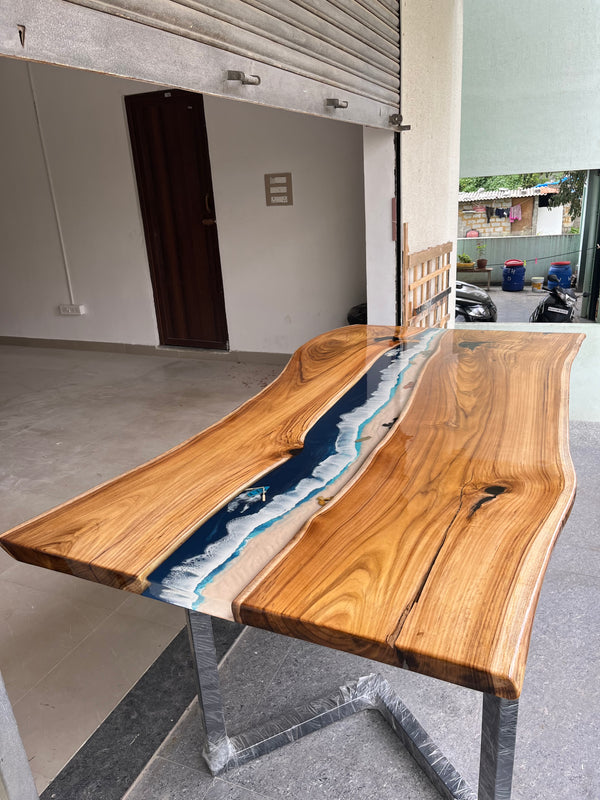 Live-Edge Epoxy Table with Natural Wood and River Design